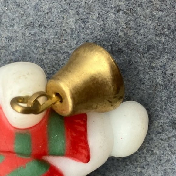 Christmas Pin Brooch Snowman White Gold Bell Red Hat Green Scarf Ice Skates - Picture 2 of 6